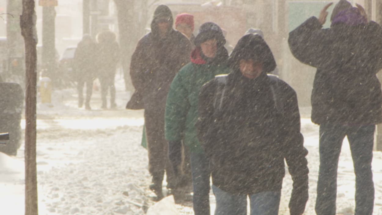 des gens se promènent sur les trottoirs enneigés de Toronto