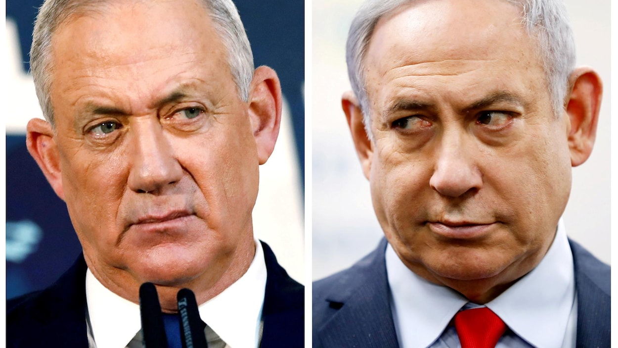 Un montage photo de deux hommes, Benyamin Nétanyahou et Benny Gantz.