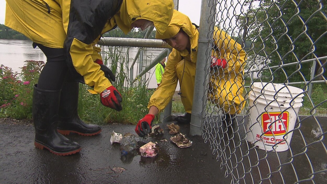 Les bénévoles ont nettoyé les berges du Saint-Maurice sous la pluie à Trois-Rivières.
