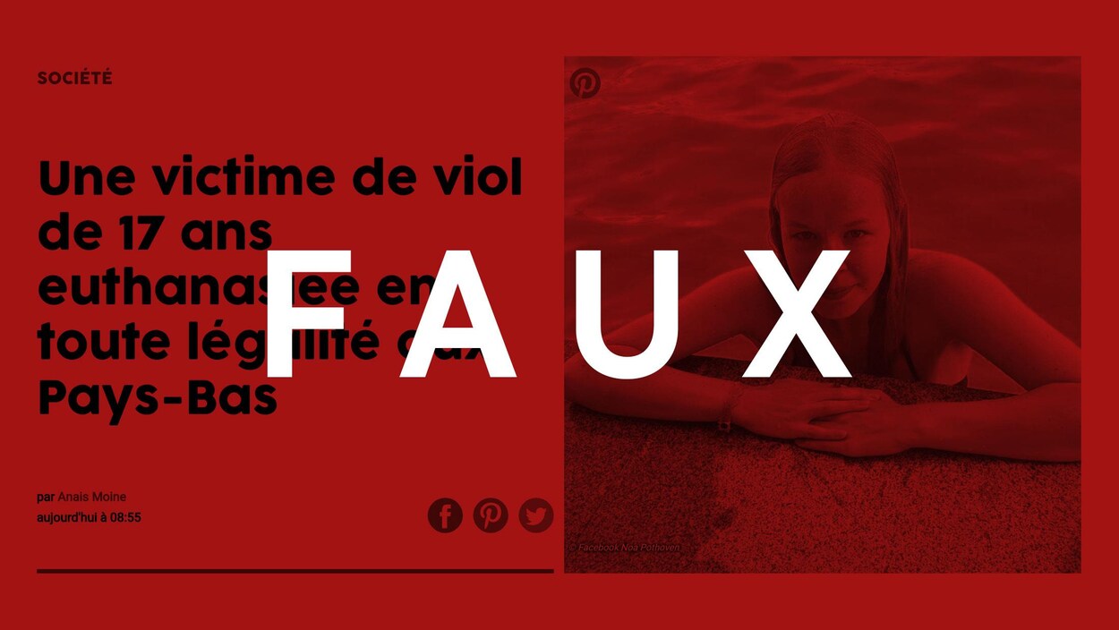 Nous voyons un article avec le titre : «Une victime de viol de 17 ans euthanasiée en toute légalité aux Pays-Bas ».
