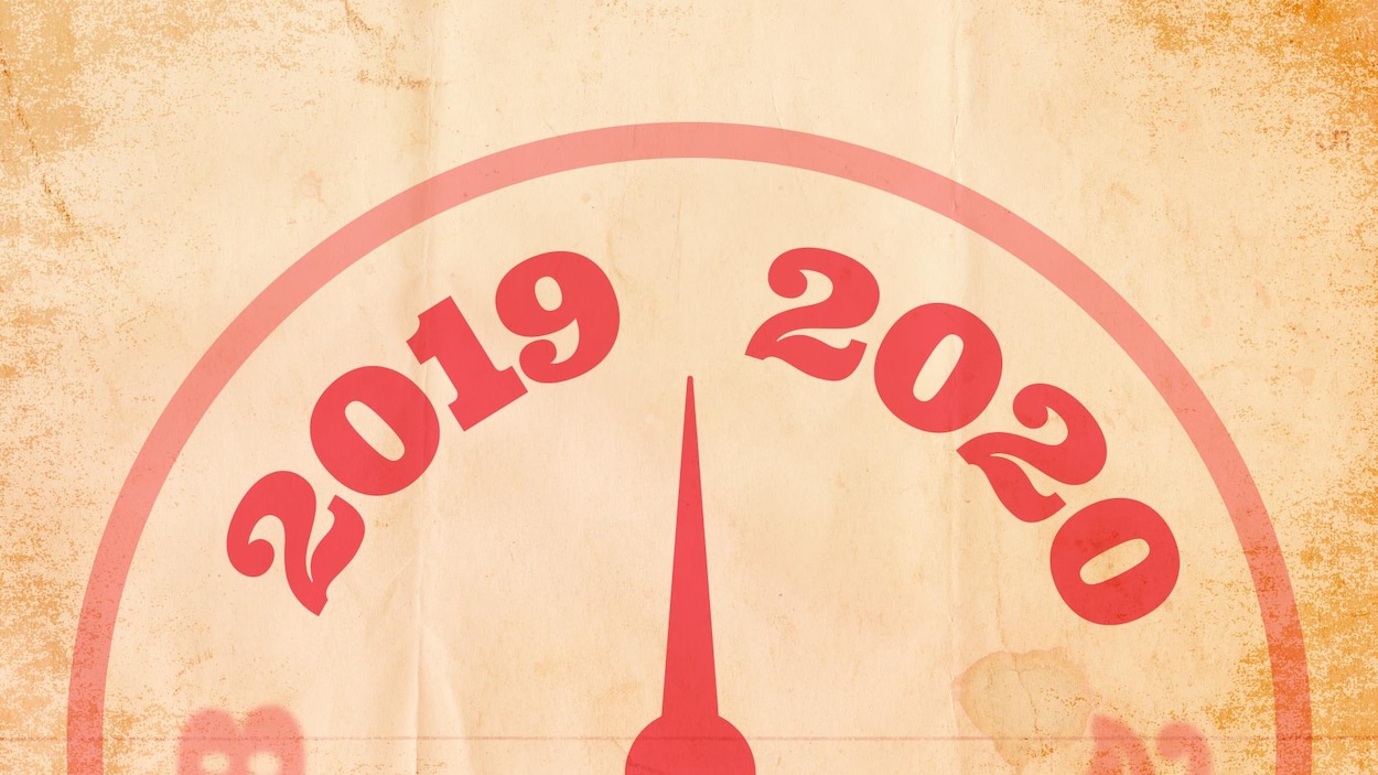 Une flèche entre 2019 et 2020, symbolisant le changement d'année et de décennie.