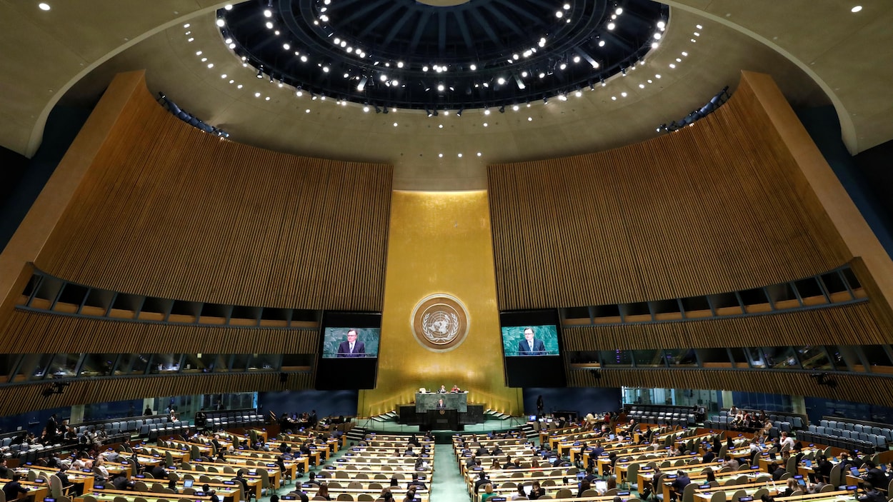 Vue générale de l'Assemblée générale des Nations unies au siège de l'ONU à New York, États-Unis, le 1er octobre 2018.