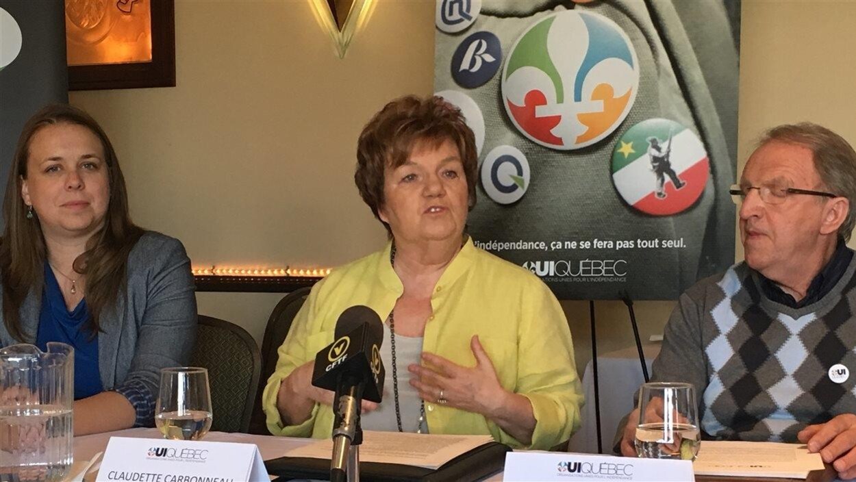 Martine Desjardins, Claudette Carbonneau (présidente du groupe OUI-Québec) et Martin Boucher