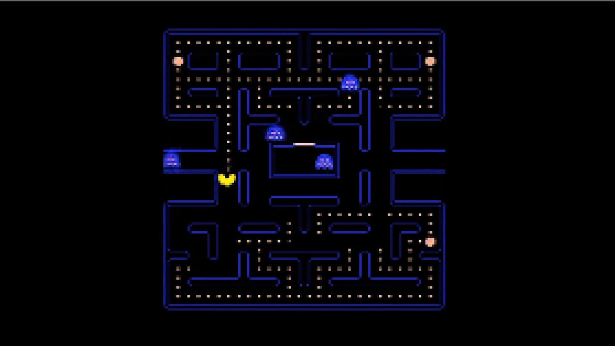 Une capture d'écran qui ressemble en tous points au jeu original de Pac-Man, mais l'image est un peu plus floue.