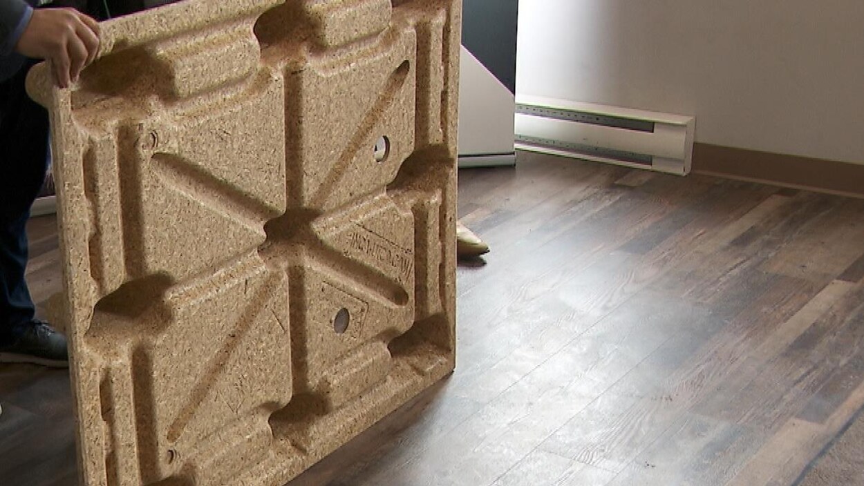 Une palette fabriquée à partir de copeaux de bois