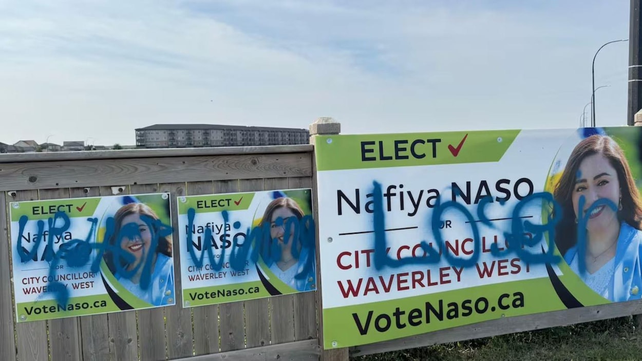 Des pancartes électorales vandalisées dans Waverley West à Winnipeg