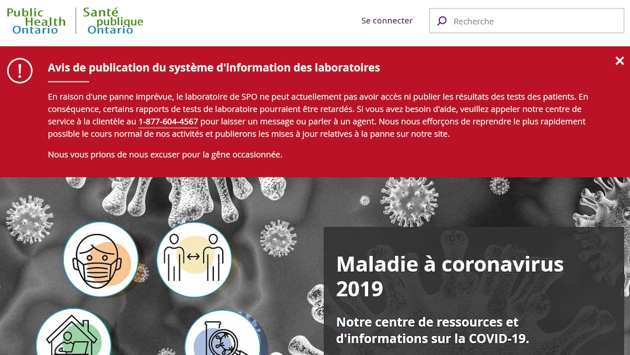 Une capture d'écran du site web de Santé publique Ontario.