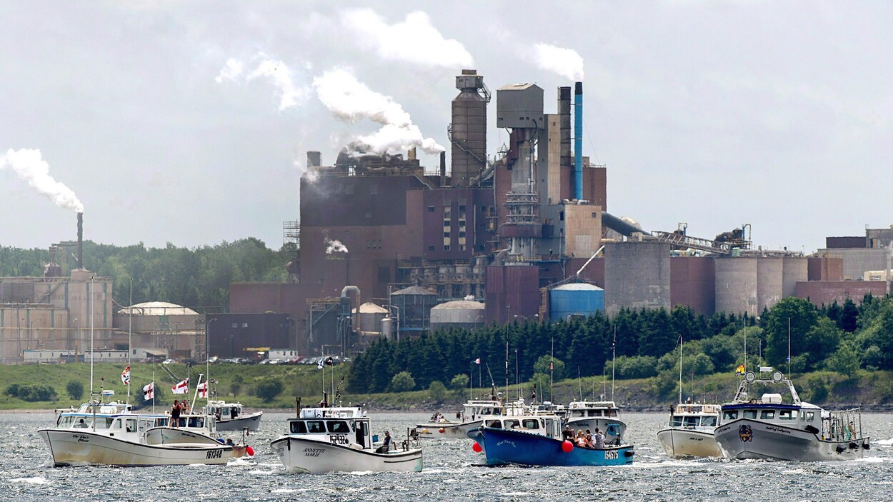 Des manifestants à bord d'une dizaine de bateaux de pêche.