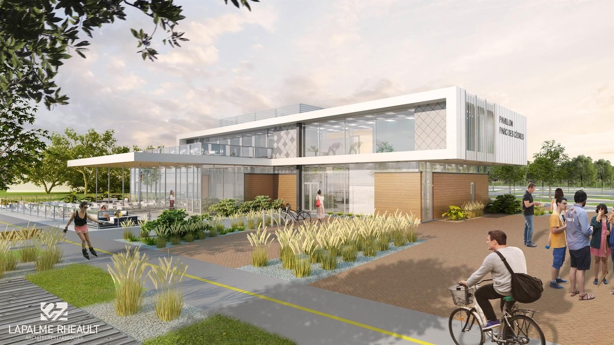 Un dessin qui représente le nouveau pavillon du parc des Cèdres. Un dessin qui représente le nouveau pavillon du parc des Cèdres.