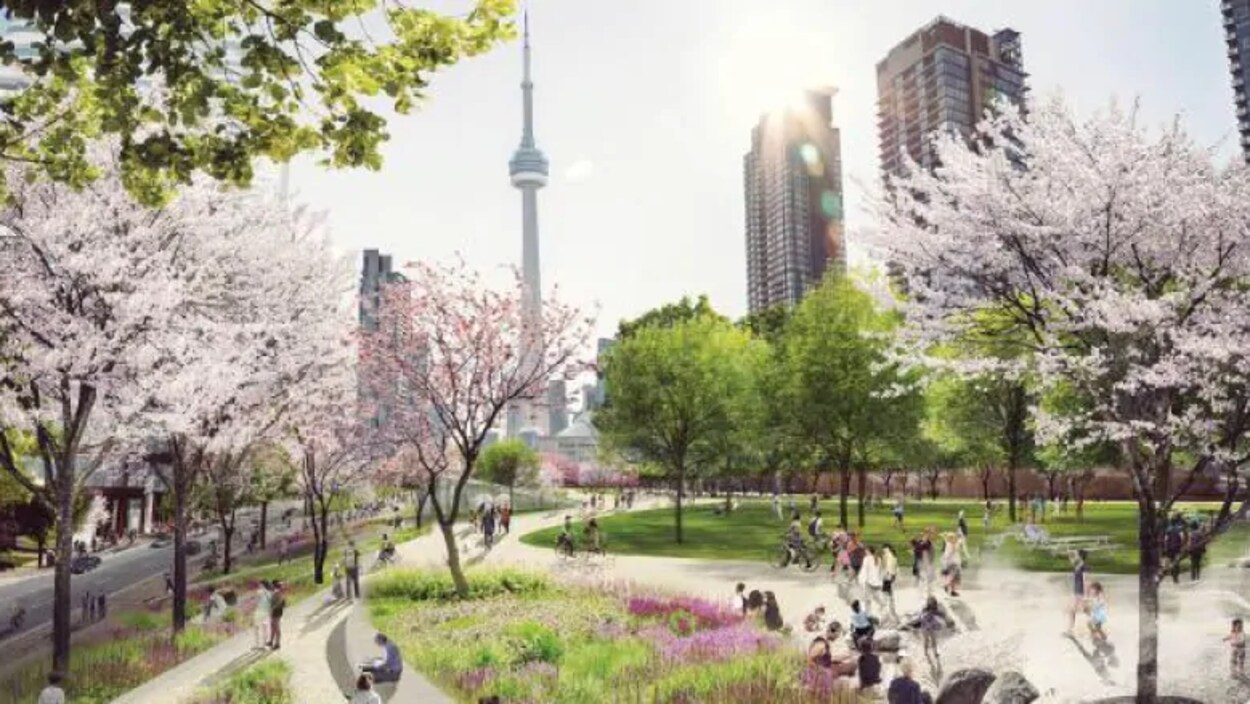 Rendition artistique d'un projet de parc à Toronto.