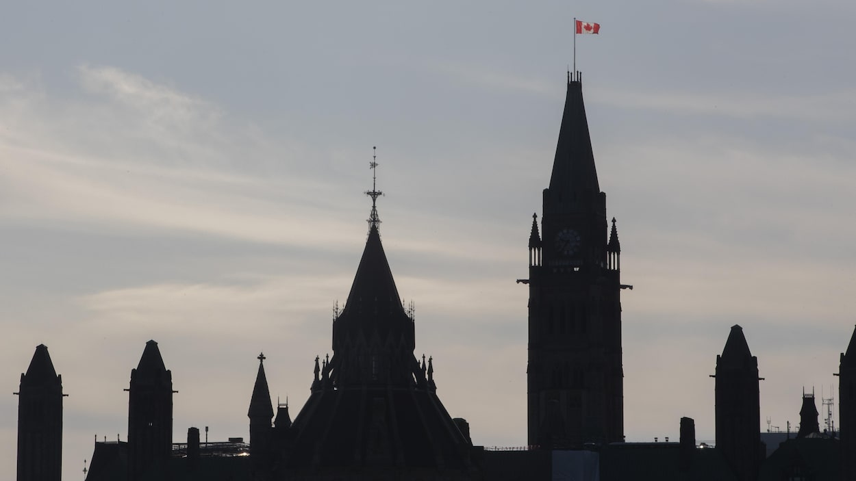 Le drapeau canadien flotte sur la tour de la Paix à Ottawa.