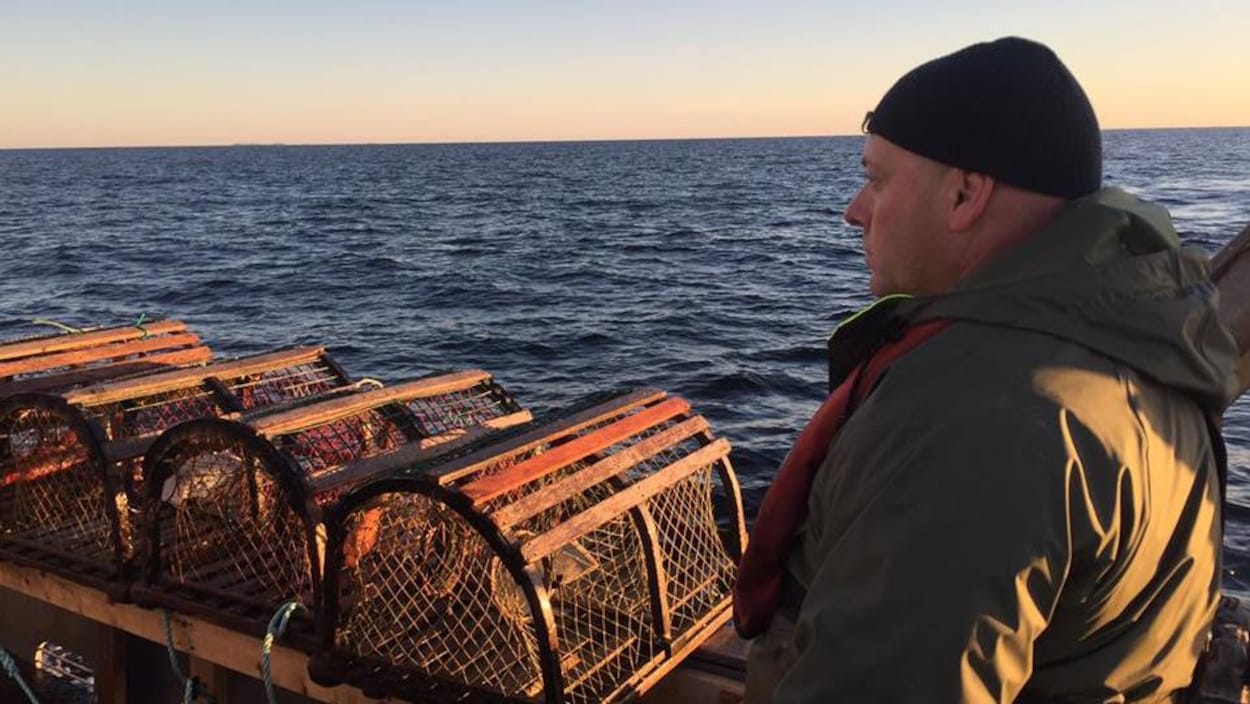 Un pêcheur en mer avec des casiers de homard