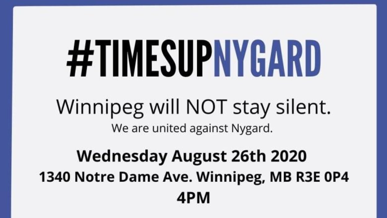 Affiche de l’annonce du rassemblement avec le mot-clic #TimesUpNygard.
