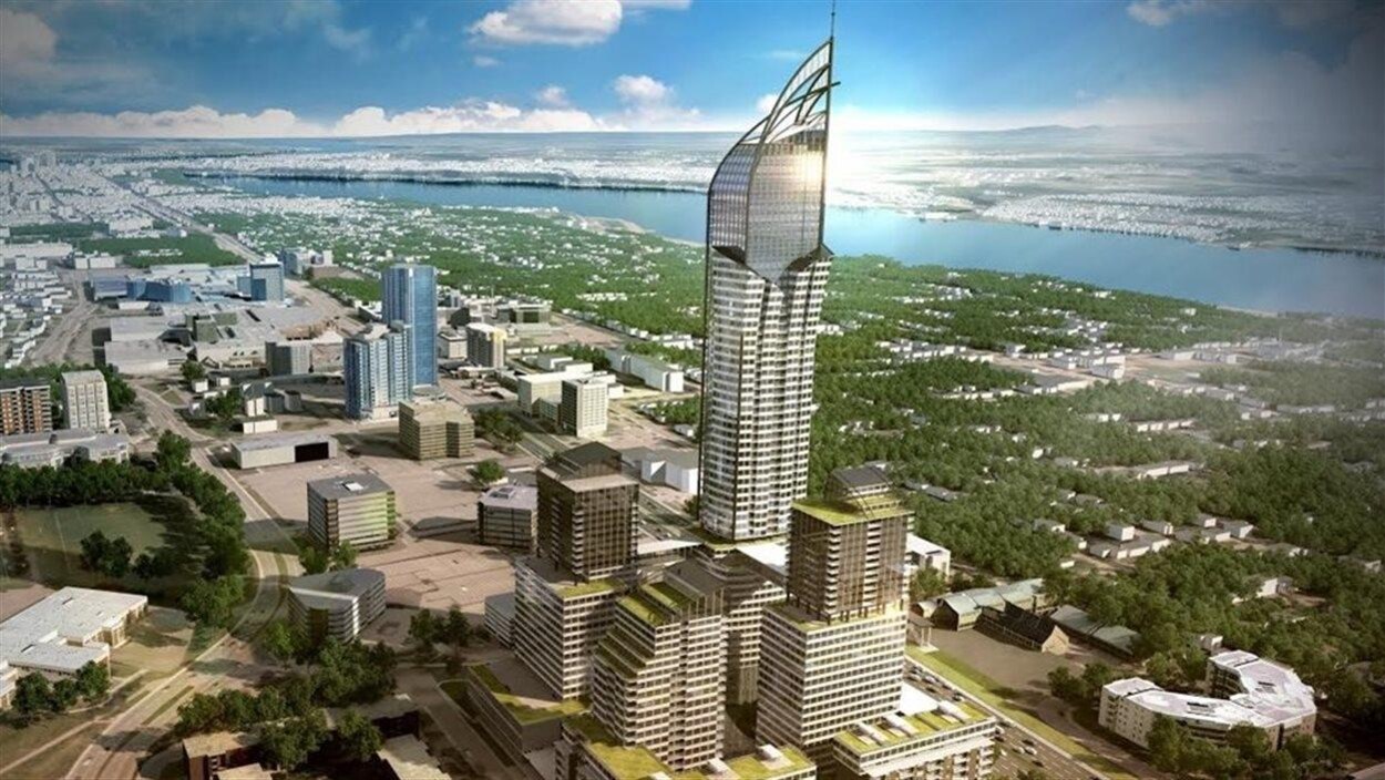 Dans sa première version présentée en 2015, le projet comprenait un gratte-ciel de 65 étages et quatre autres bâtiments.