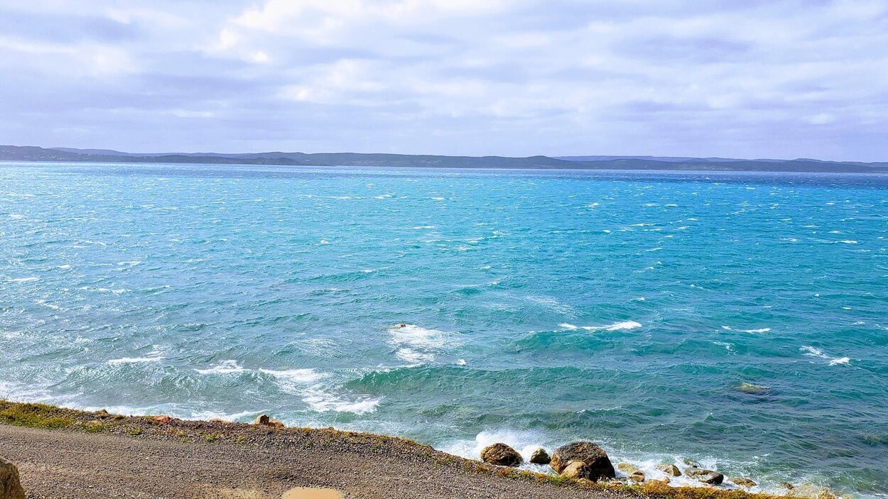 L'eau turquoise photographiée à partir du rivage.