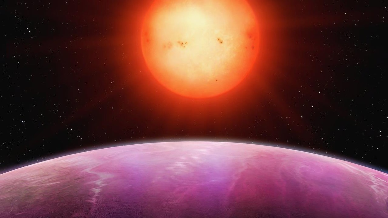 Reconstitution artistique de l'étoile naine NGTS-1 et de la planète en orbite autour d'elle. Reconstitution artistique de l'étoile naine NGTS-1 et de la planète en orbite autour d'elle.