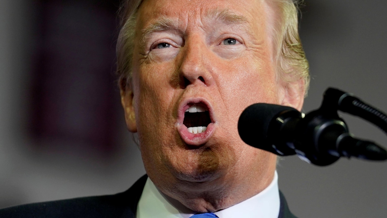 Donald Trump parle dans un micro.