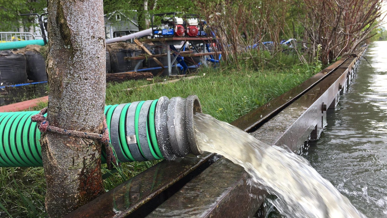 De l'eau qui sort d'un tuyau est rejetée dans le lac Ontario.