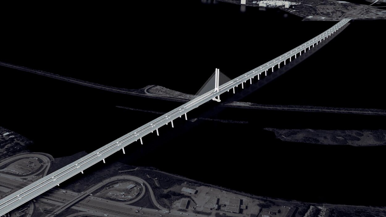 Vue aérienne du pont.