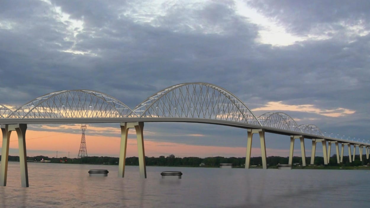 Une image créée par un logiciel présentant le futur pont entre Sorel et Lanoraie.