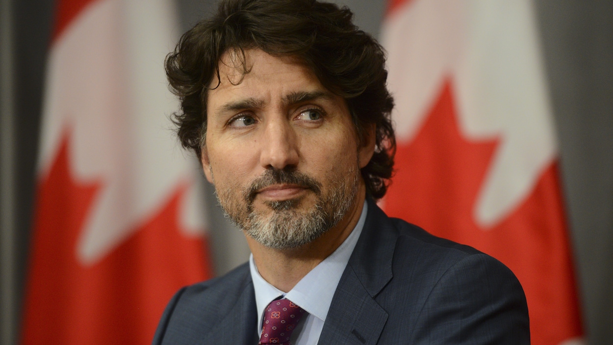Justin Trudeau lors d'un point de presse.