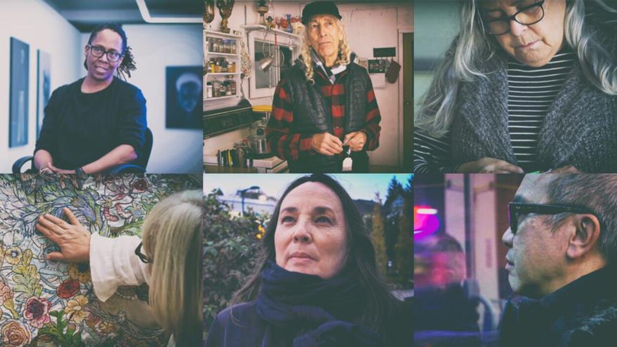 Une mosaïque de huit photos en couleurs, montrant des artistes visuels, hommes et femmes, qui ont remporté un Prix du Gouverneur général du Canada.
