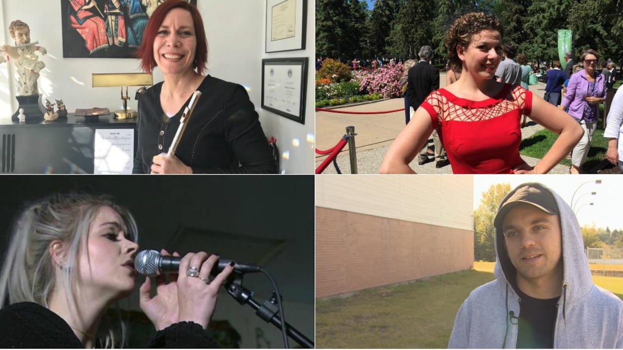 Images de Shawn Jobin, Marie-Véronique Bourque, Alexis Normand, Jessica Burnett LOA, les artistes fransaskois parmi les sélectionnés comme Artistes de l'année 2018.