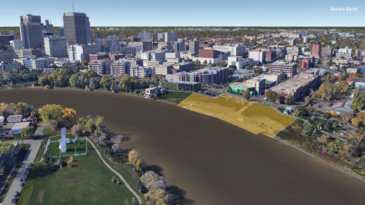 une vue de la ville de Winnipeg qui met en valeur le quai Alexander. une vue de la ville de Winnipeg qui met en valeur le quai Alexander.