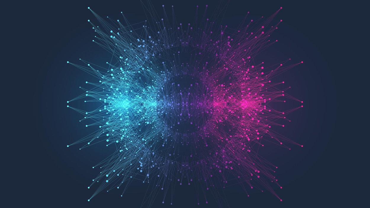 Concept de l'informatique quantique. Des particulies de lumière.