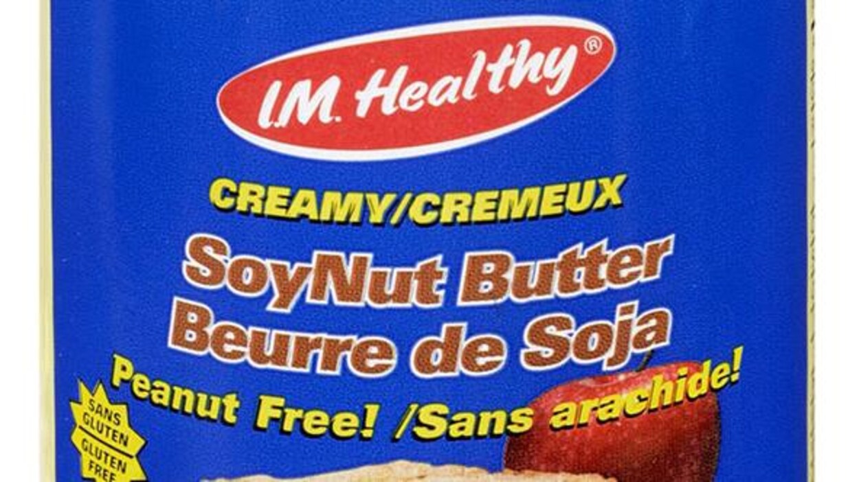 Un pot de beurre de noix de soja de marque I.M. Healthy.
