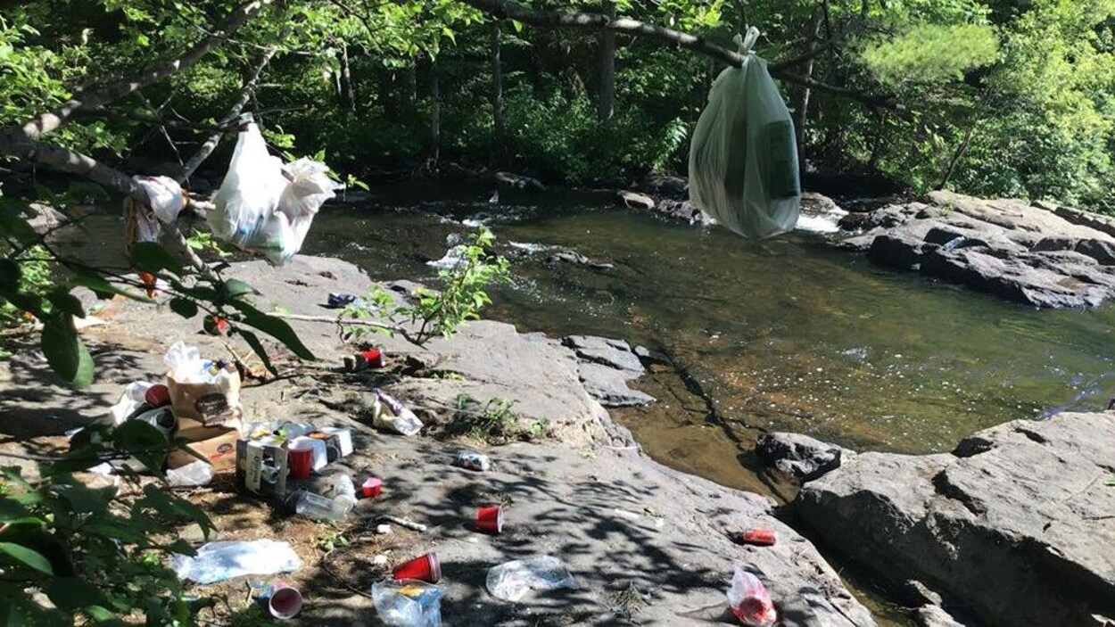 Les berges sont jonchées de détritus.