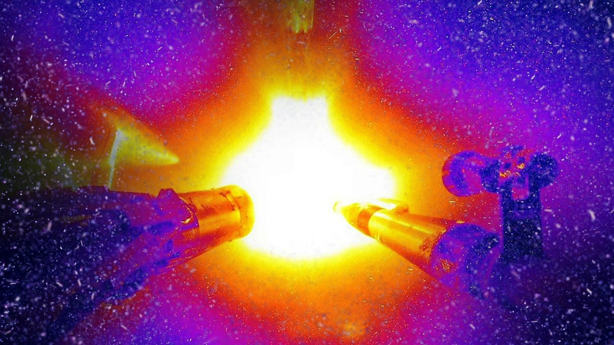 Représentation d'une réaction de fusion au NIF