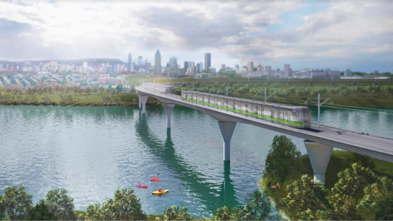 Une maquette du futur train du Réseau express métropolitain.