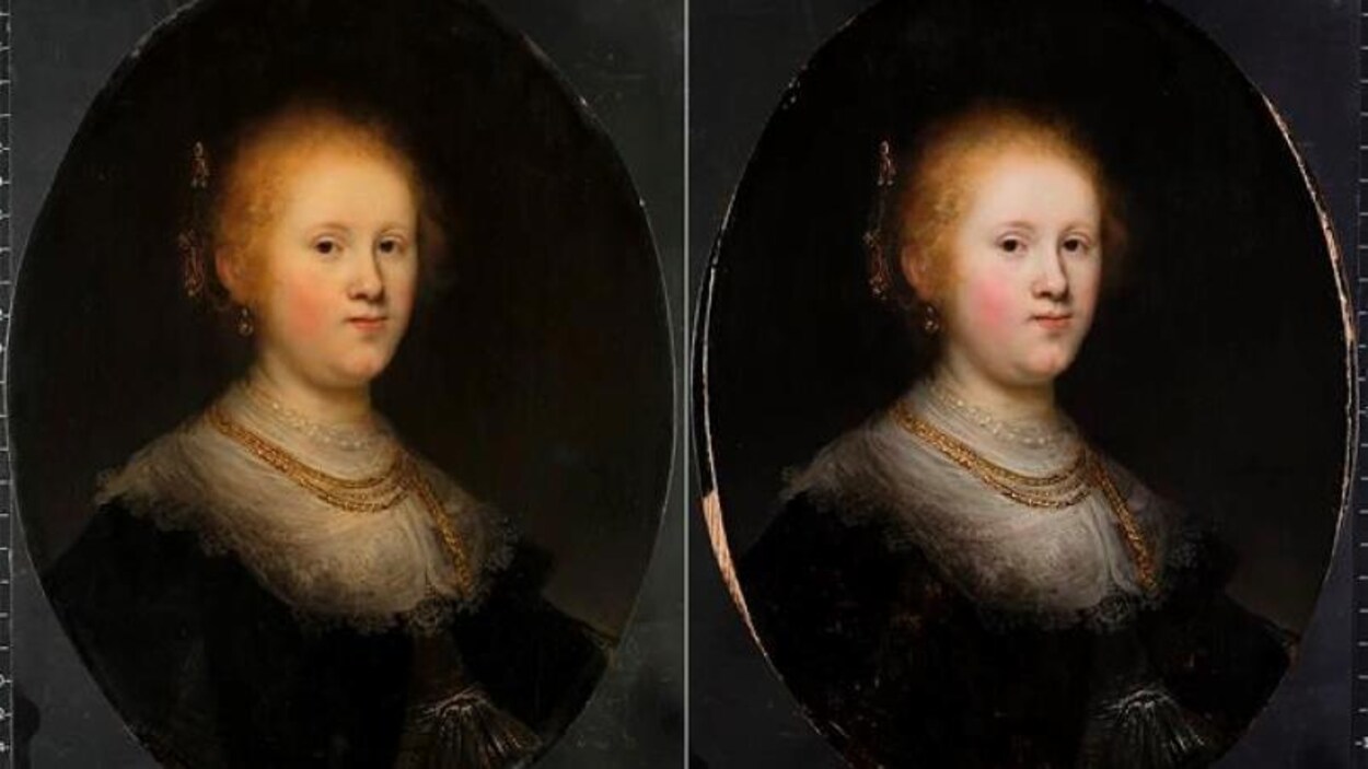 La jeune femme a la peau moins claire sur le tableau de gauche.