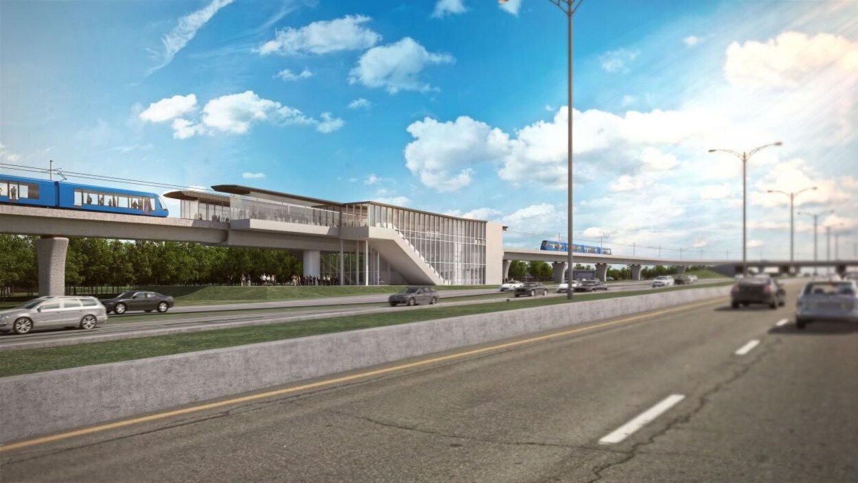 Un dessin des promoteurs représentant une station située le long d'une autoroute. Un dessin des promoteurs représentant une station située le long d'une autoroute.