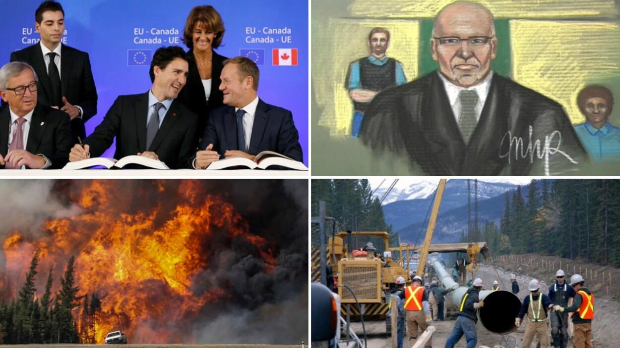 Les grands événements de l'année 2016 au Canada : la signature de l'accord libre-échange Canada-UE, le procès de Richard Henry Bain, les feux de forêt en Alberta et la question des pipelines.