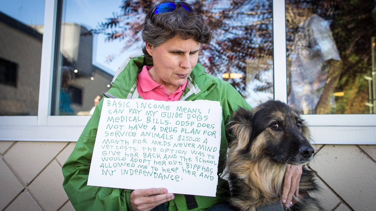 Une femme assise à côté d'un chien. Une femme assise à côté d'un chien.