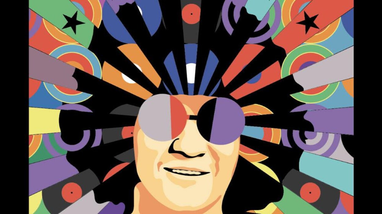 De nombreuses couleurs ornent les cheveux du chanteur qui porte des lunettes rondes.