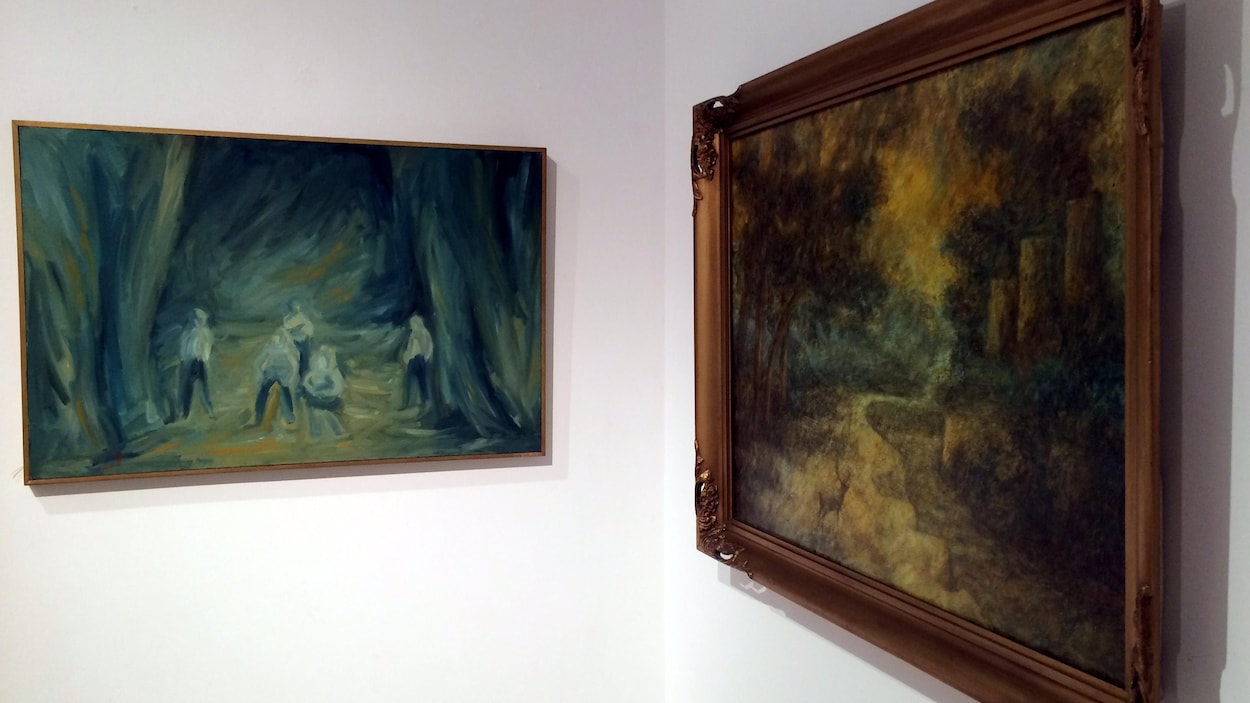 Deux toiles de l'exposition « Rappel », de Roland Mahé, à la Maison des artistes visuels francophones.