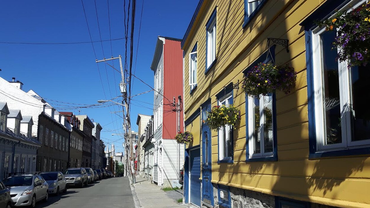 La rue Richelieu, dans le quartier Saint-Jean-Baptiste, photographiée en été. On aperçoit des immeubles résidentiels et des voitures stationnées en file.