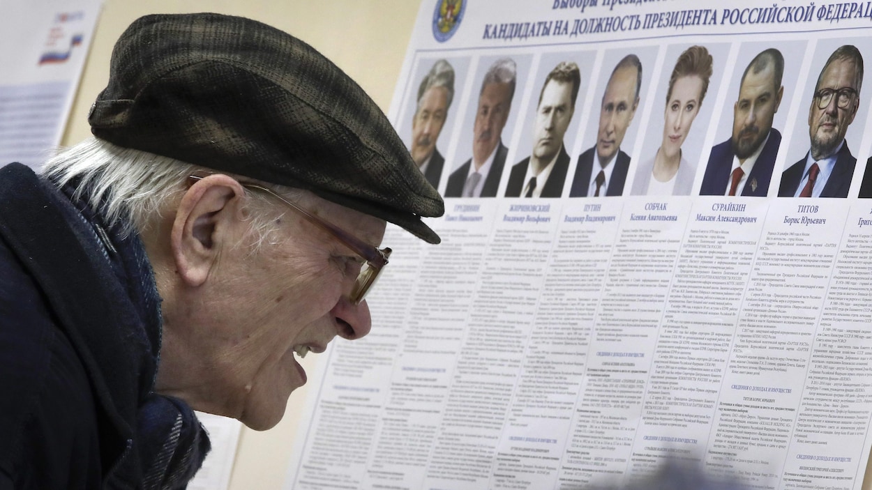 Un électeur parcourt une liste de candidats à la présidence russe. Un électeur parcourt une liste de candidats à la présidence russe.
