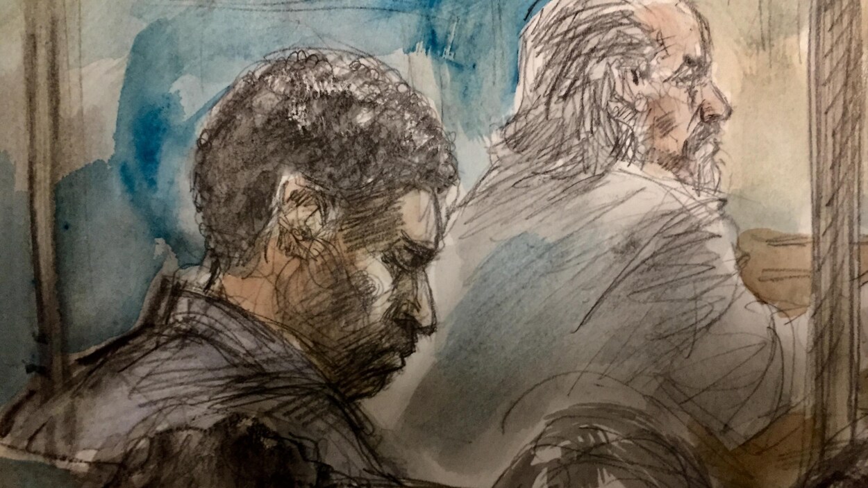 Dessin de cour de Samuel Opoku dans la salle d'audience.
