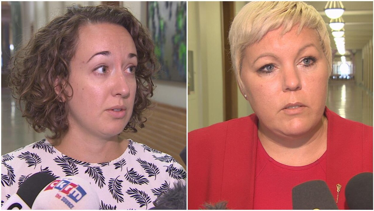 Nicole Saraeur et Tina Beaudry-Mellor répondent chacune de son côté aux questions des journalistes.