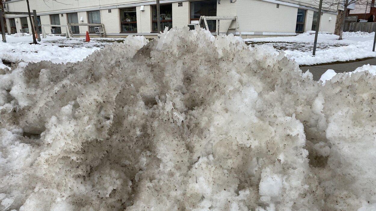 Des employés à Toronto jettent du sel sur les bancs de neige pour les faire  fondre