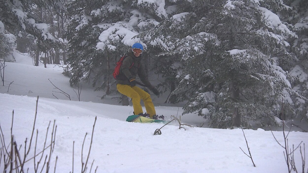 Skieuse dans une pente.