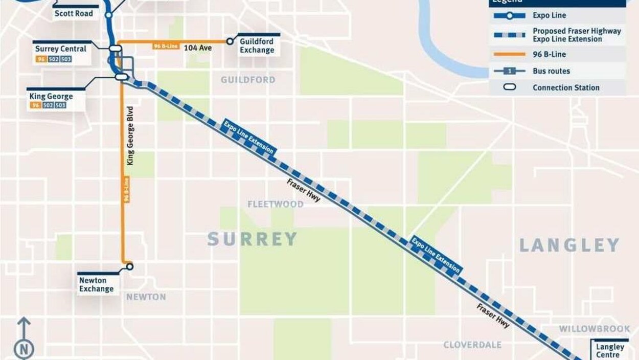 Une carte de Surrey et Langley.