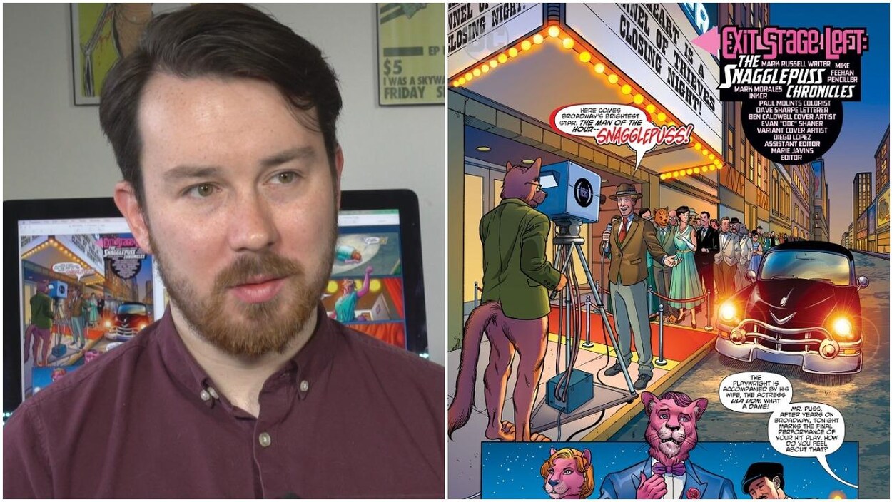 Mike Feehan et une image du lion rose Snagglepuss Mike Feehan et une image du lion rose Snagglepuss