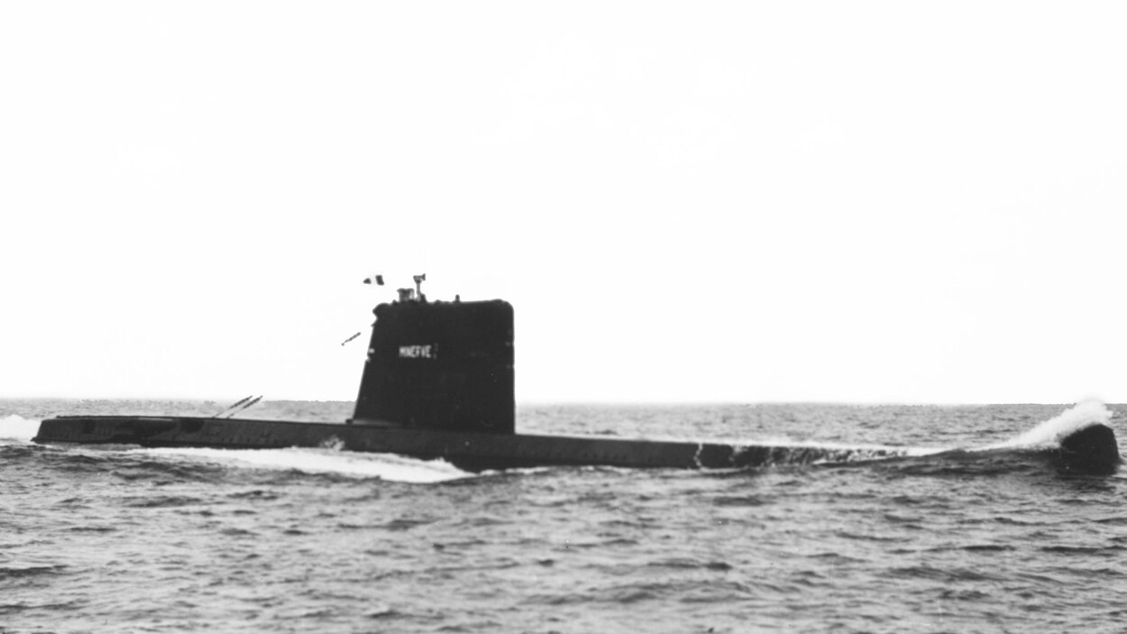 Un sous-marin navigue en mer.