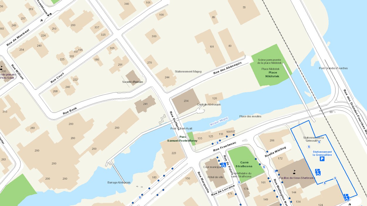 Carte illustrant le stationnement Magog