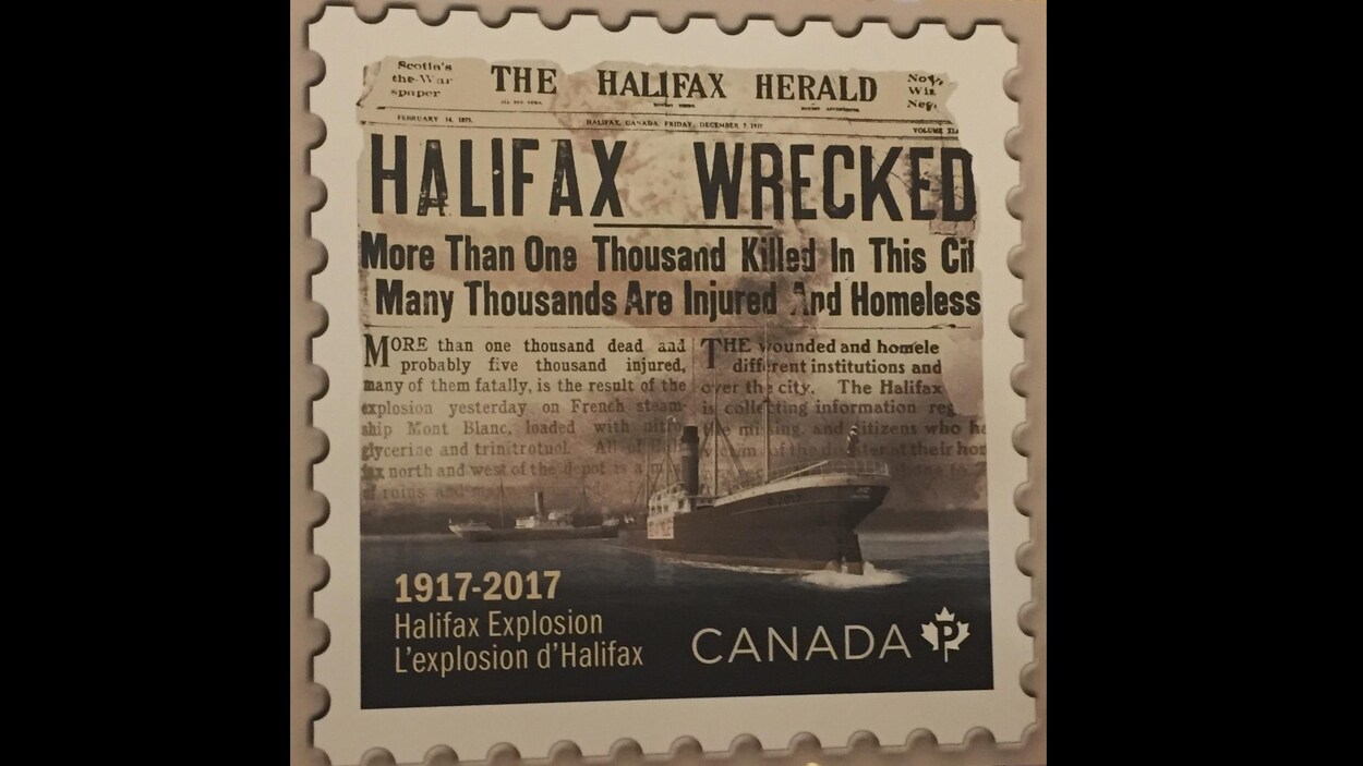 Le timbre commémorant l'explosion d'Halifax. Le timbre commémorant l'explosion d'Halifax.